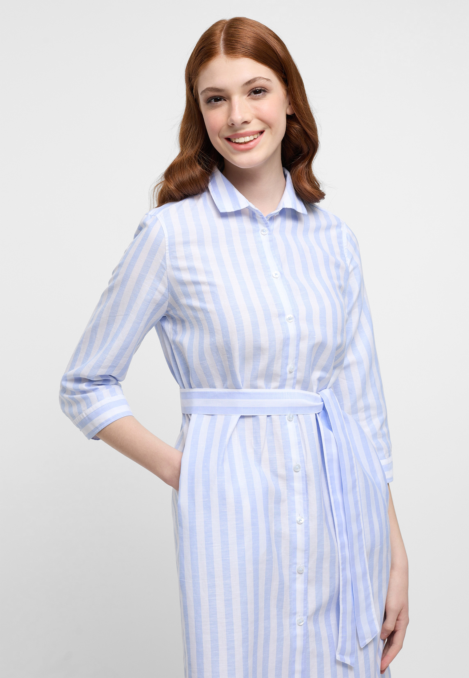 Hemdblusenkleid in light blue striped | light blue | 46 | 3/4 sleeves |  2DR00267-01-11-46-3/4