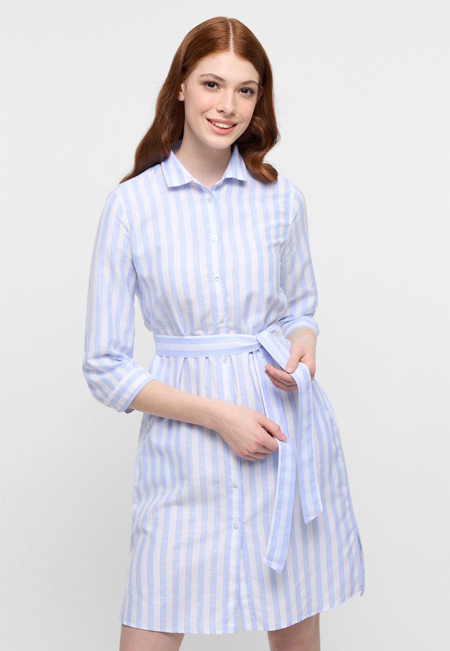 Hemdblusenkleid in light blue striped | light blue | 46 | 3/4 sleeves |  2DR00267-01-11-46-3/4